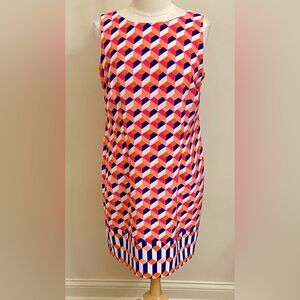 Amanda Lane Orange Navy White Geometric Sleeveless Shift Dress Size 14P